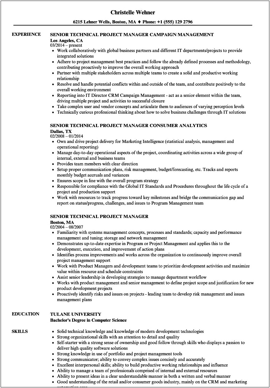 Resume For Amazon Technical Program Manager