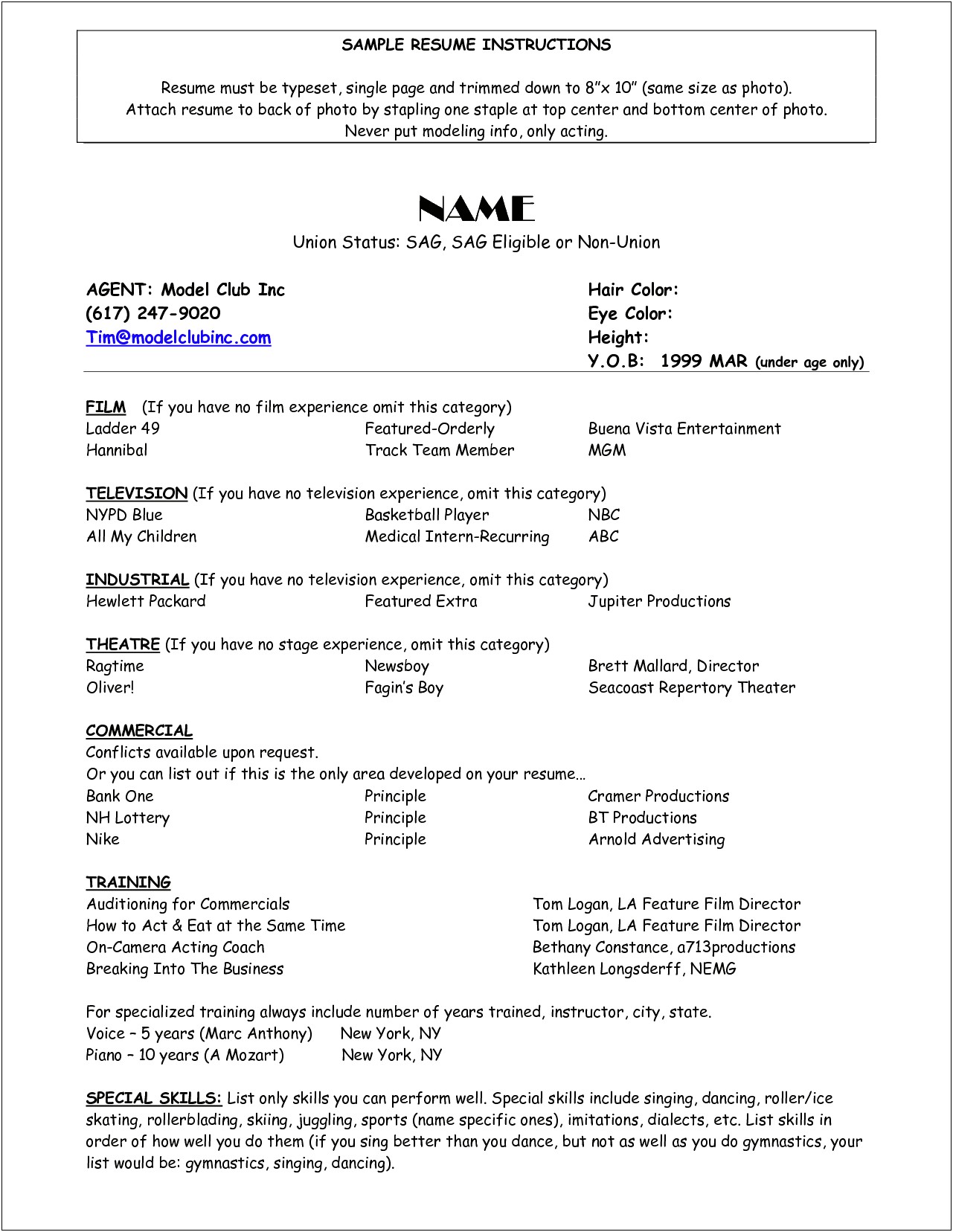 Resume For An Actor With No Experience