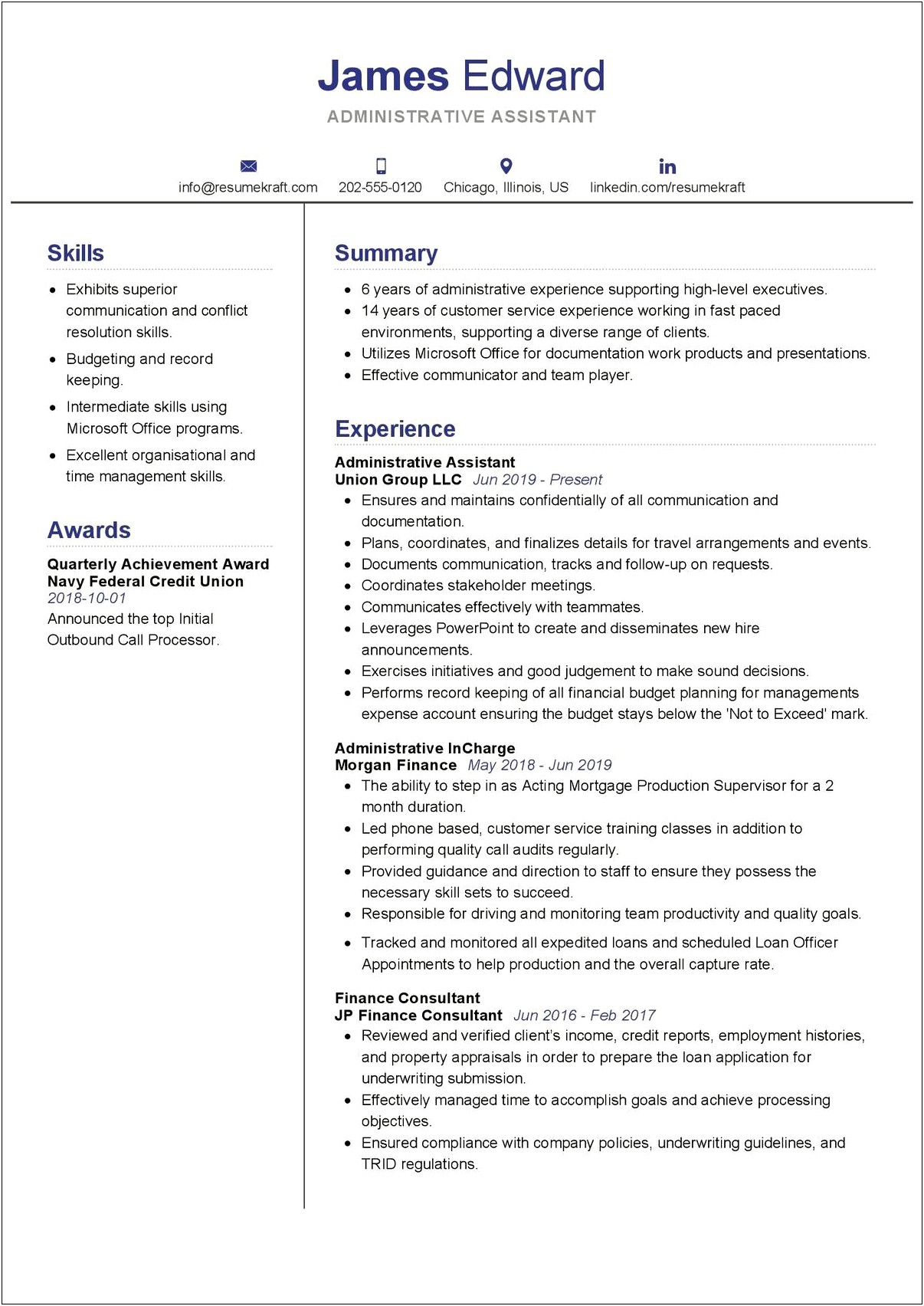 Resume For An Administrative Assistant Job