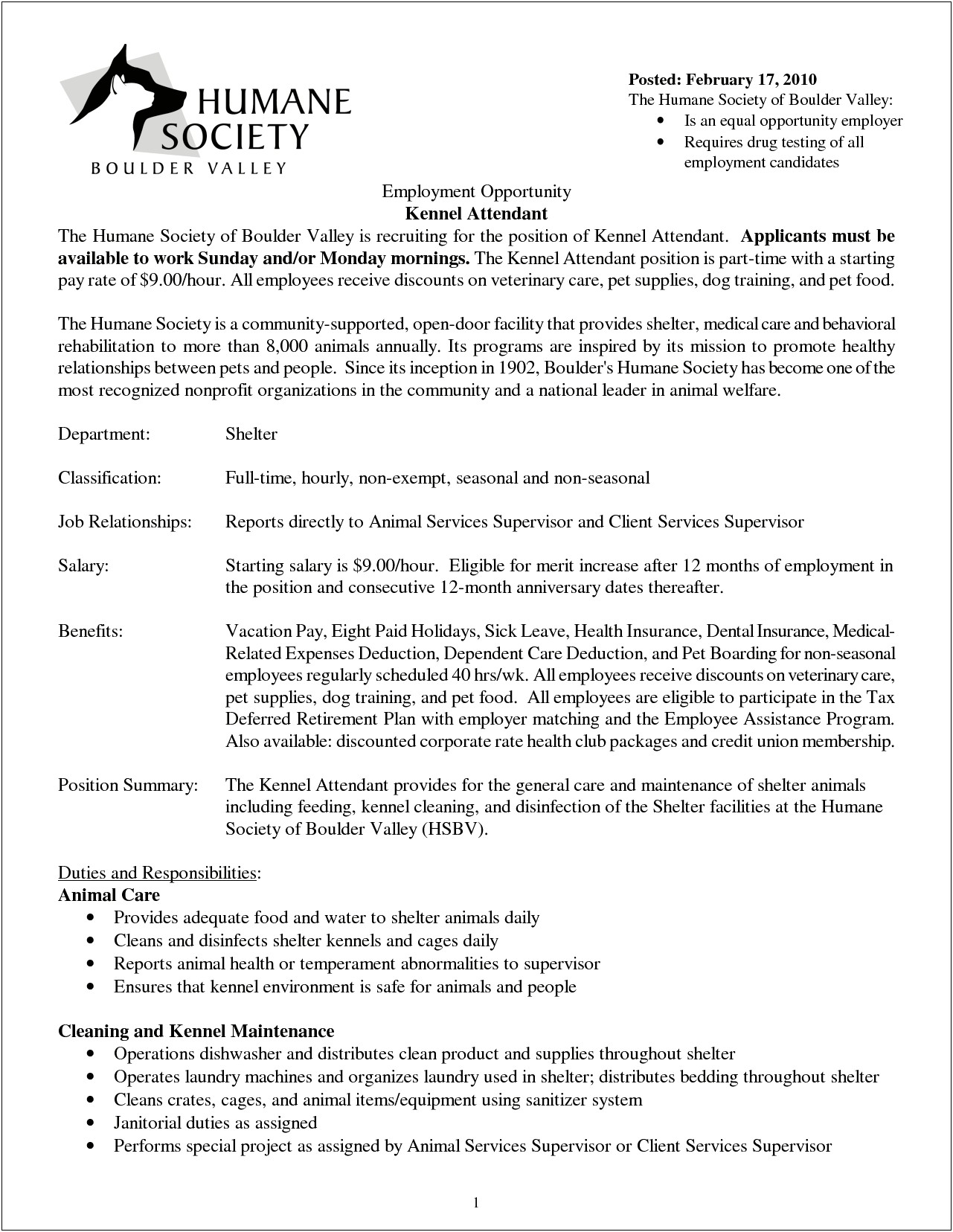 Resume For An Animal Related Job Examples