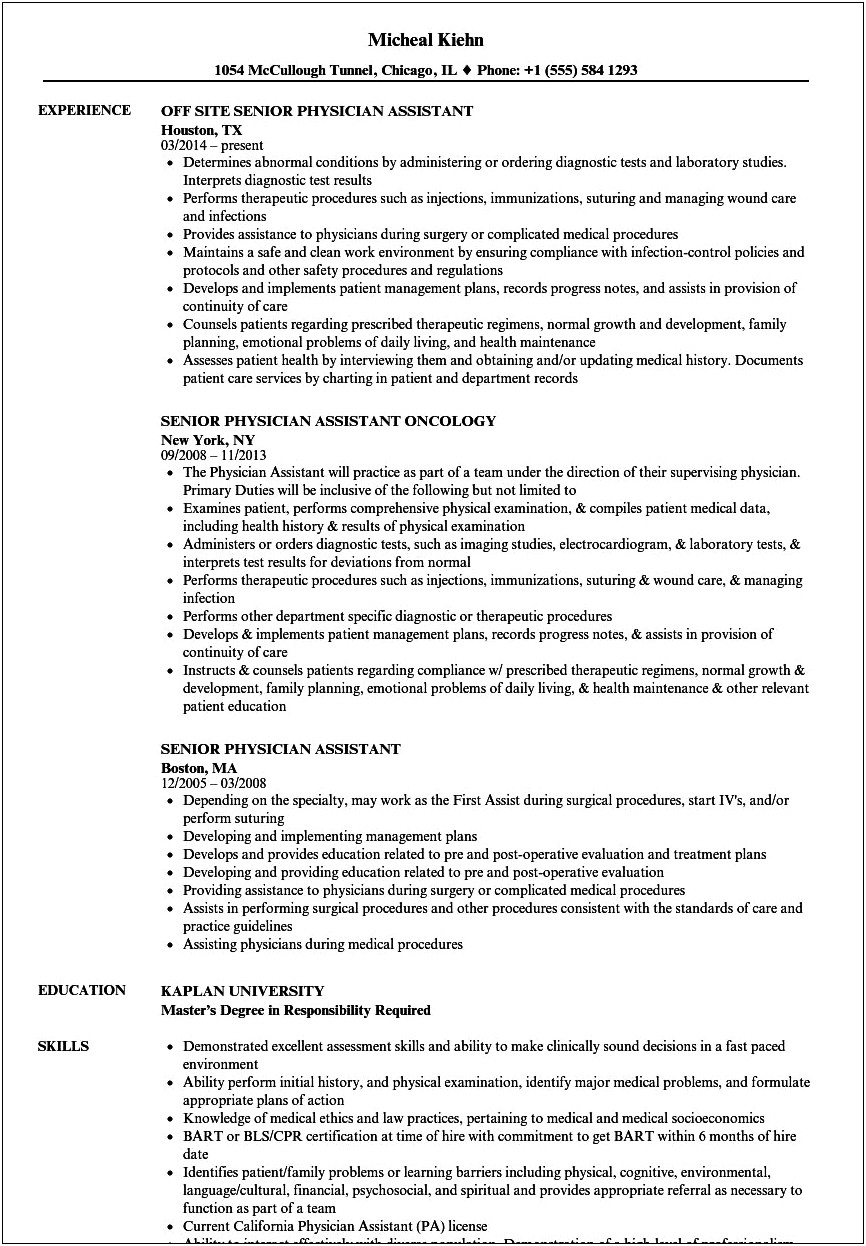 Resume For Application To Pa School