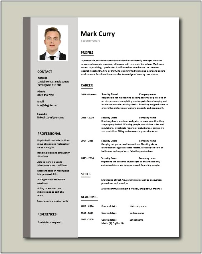Resume For Armed Guard Jobs