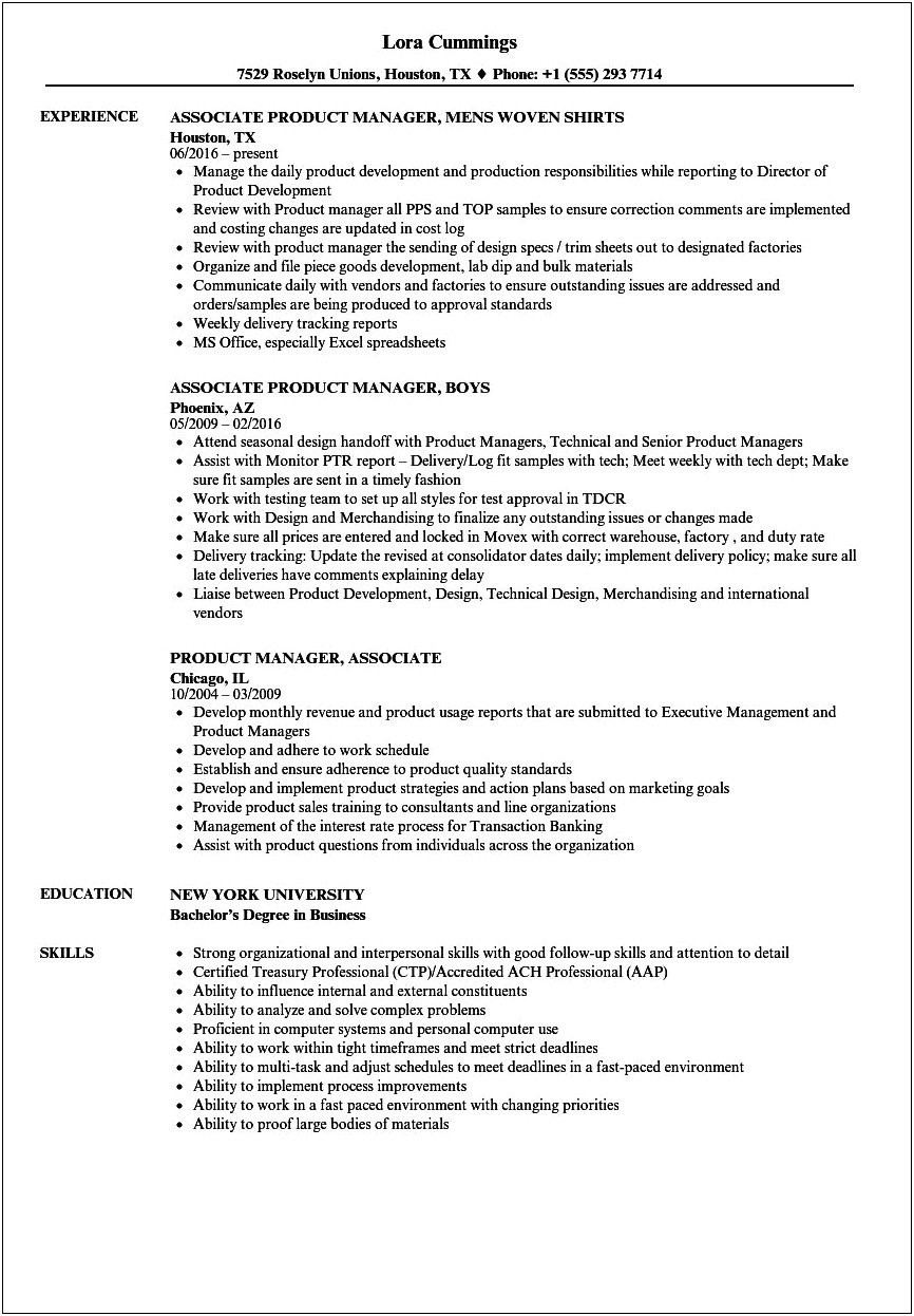 Resume For Assistant Product Manager
