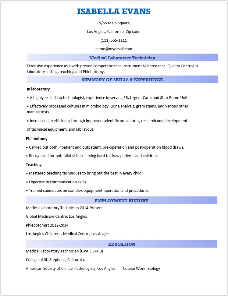 Resume For Bio Lab Assistant No Experience
