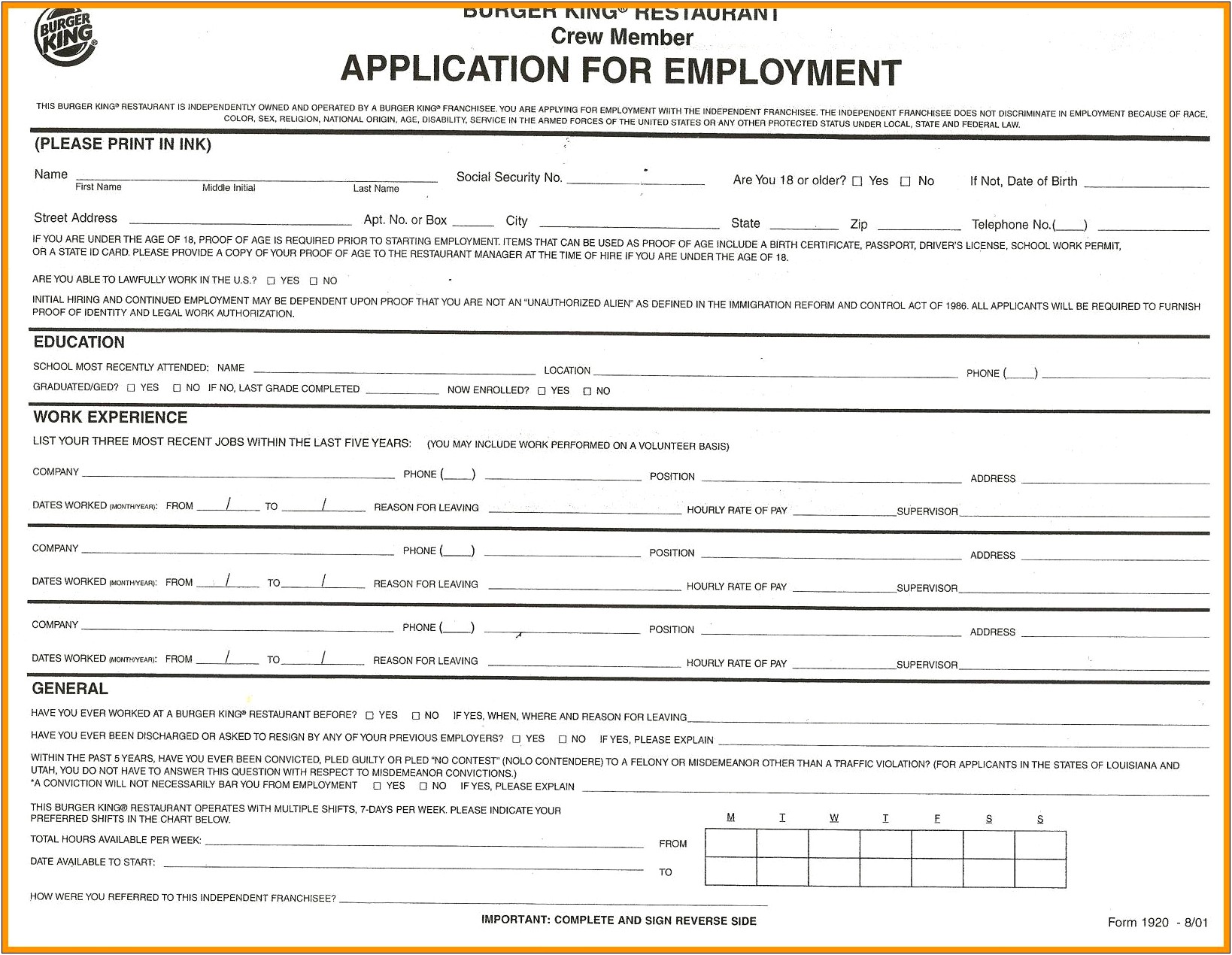 Resume For Burger King Job