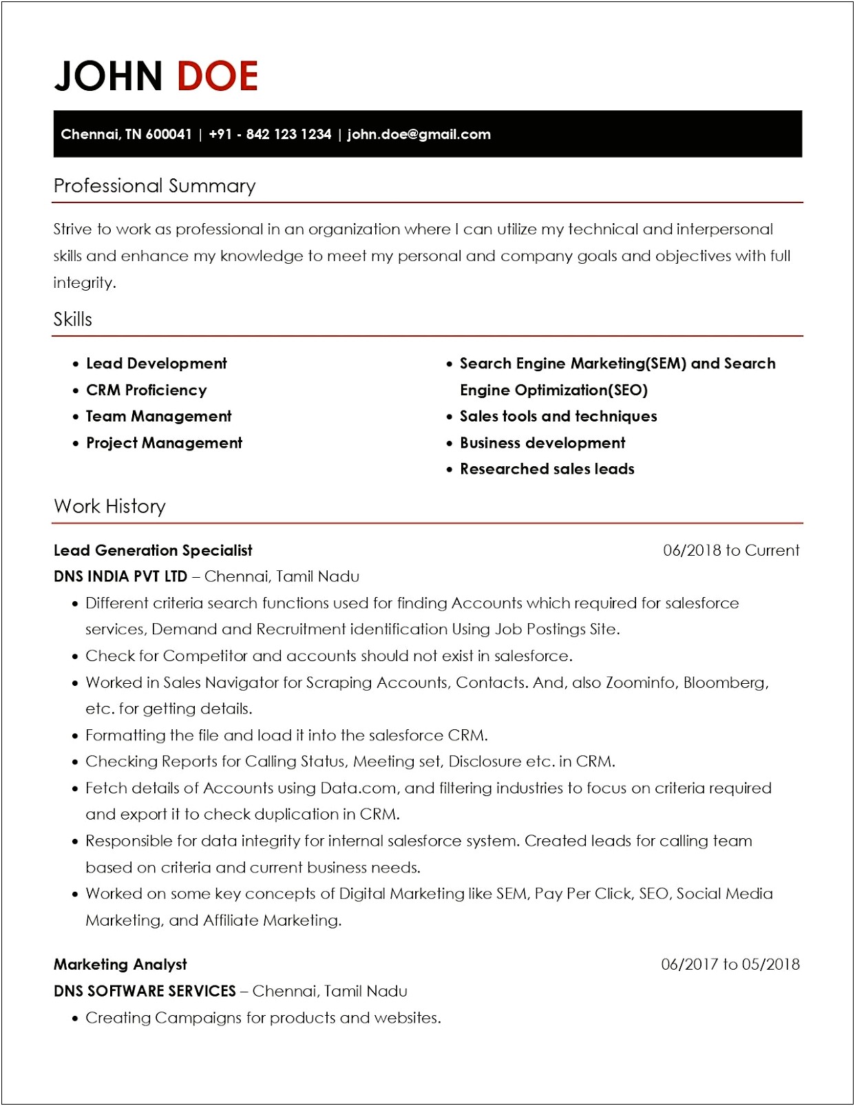 Resume For Ca Fresher In Word