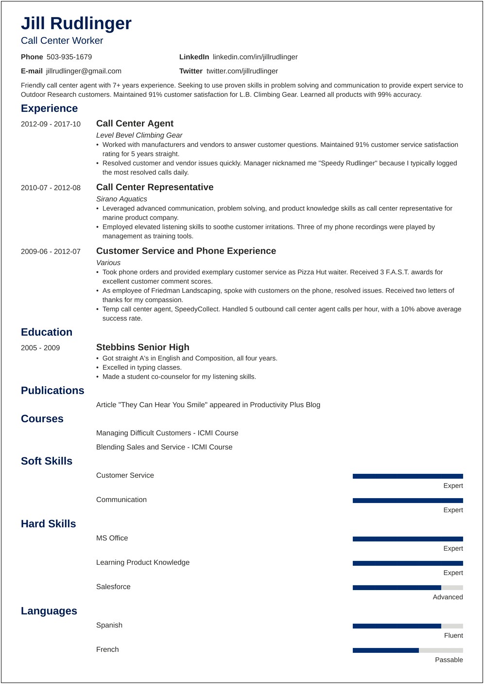 Resume For Call Center Job In India