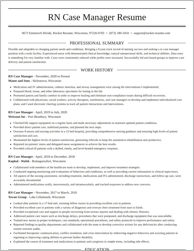 Resume For Case Manager Position