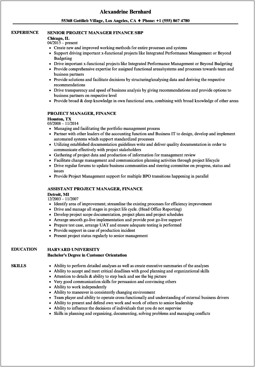 Resume For Certified Project Manager