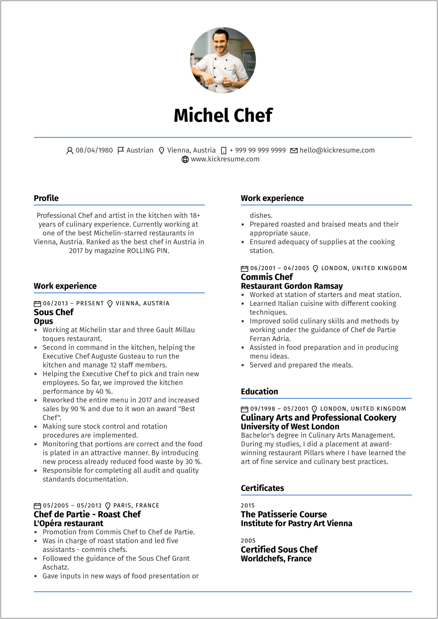 Resume For Chef Cook Free Download