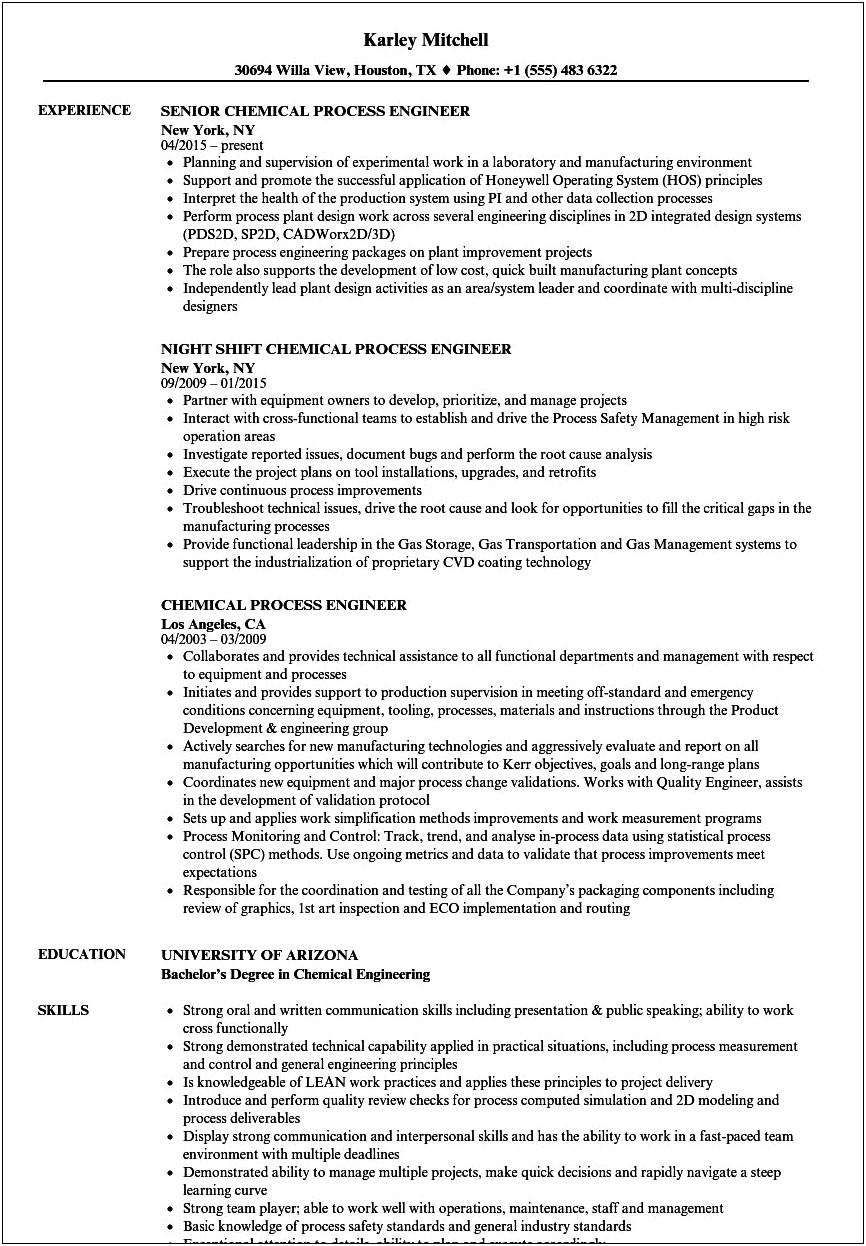 Resume For Chemical Engineer Example For Student