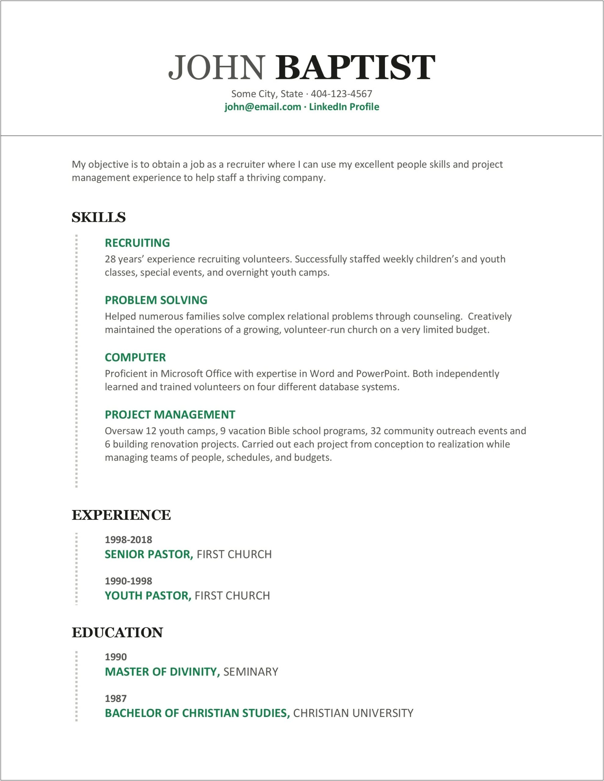 Resume For Church Office Manager
