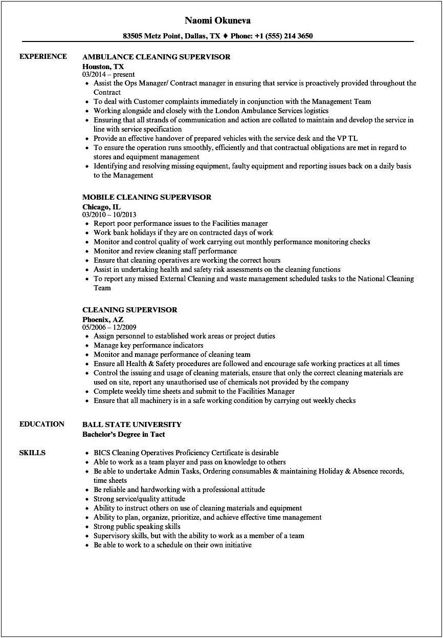 Resume For Cleaning Job With Experience