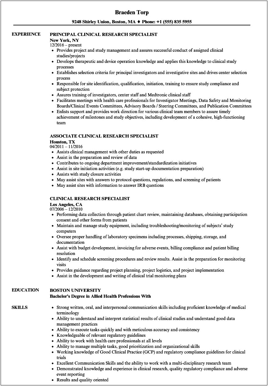 Resume For Clinical Manager Irb