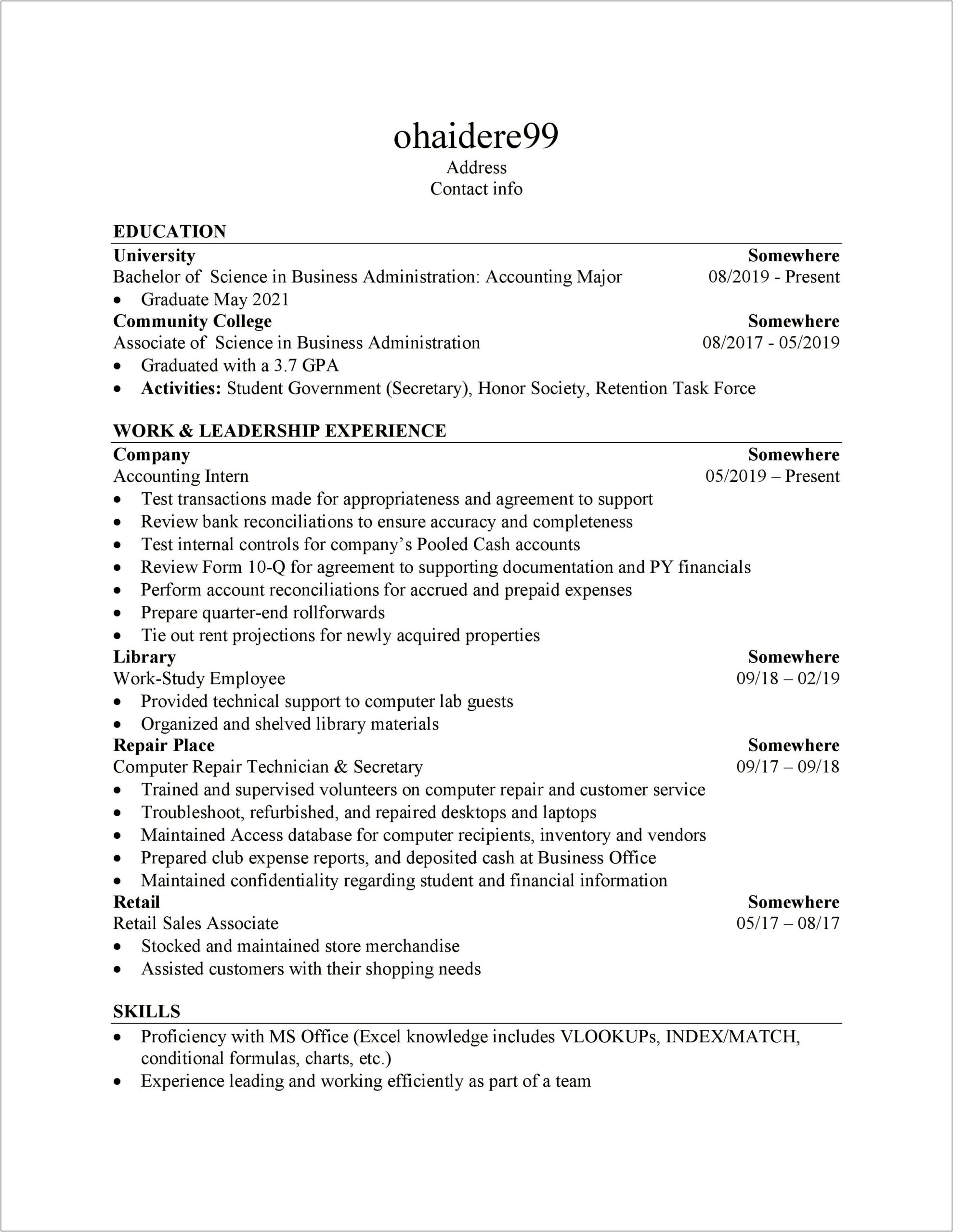 Resume For College Job Fair