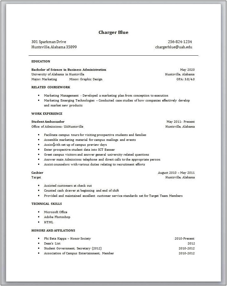 Resume For College Sophomore With No Job Experience