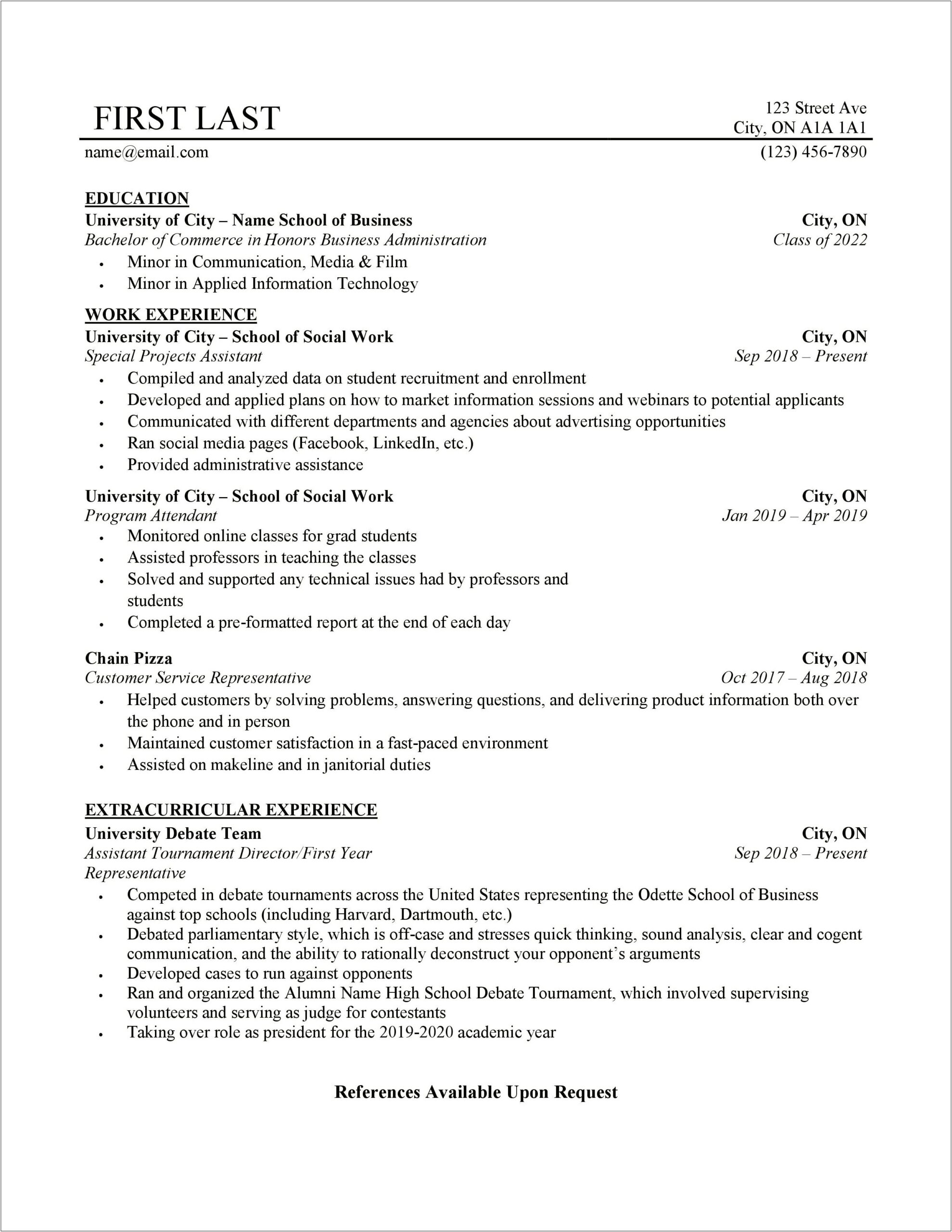 Resume For College Student Part Time Job