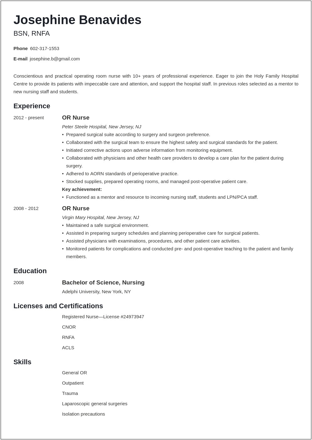 Resume For Company Nurse Without Experience