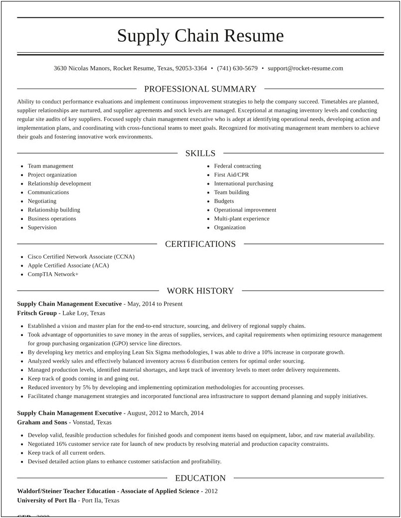 Resume For Consultants In Supply Chain Managment