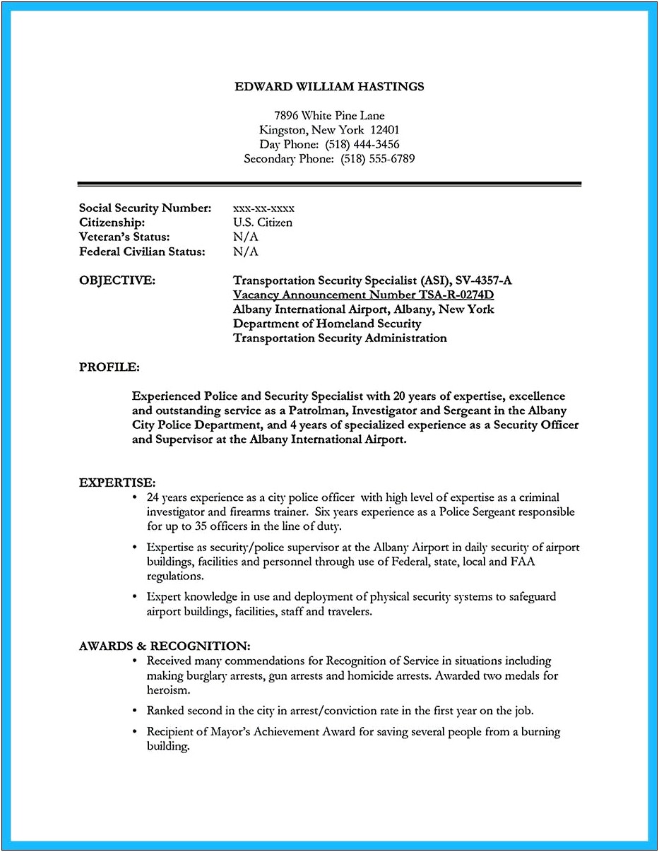Resume For Correctional Officer Position With No Experience