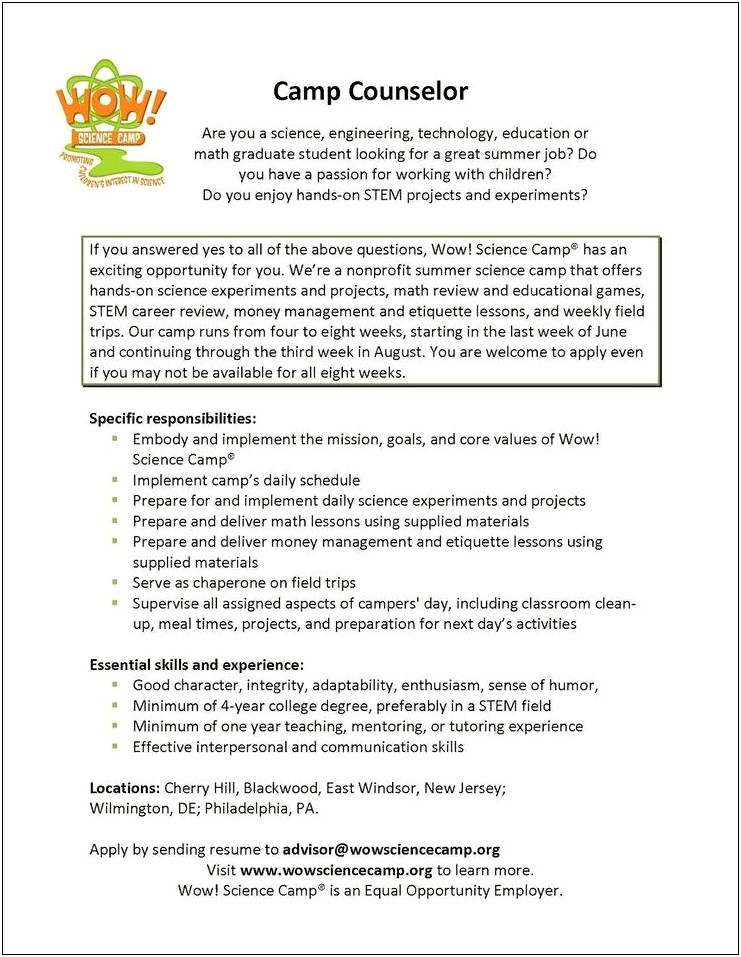 Resume For Counselor Skills And Activities
