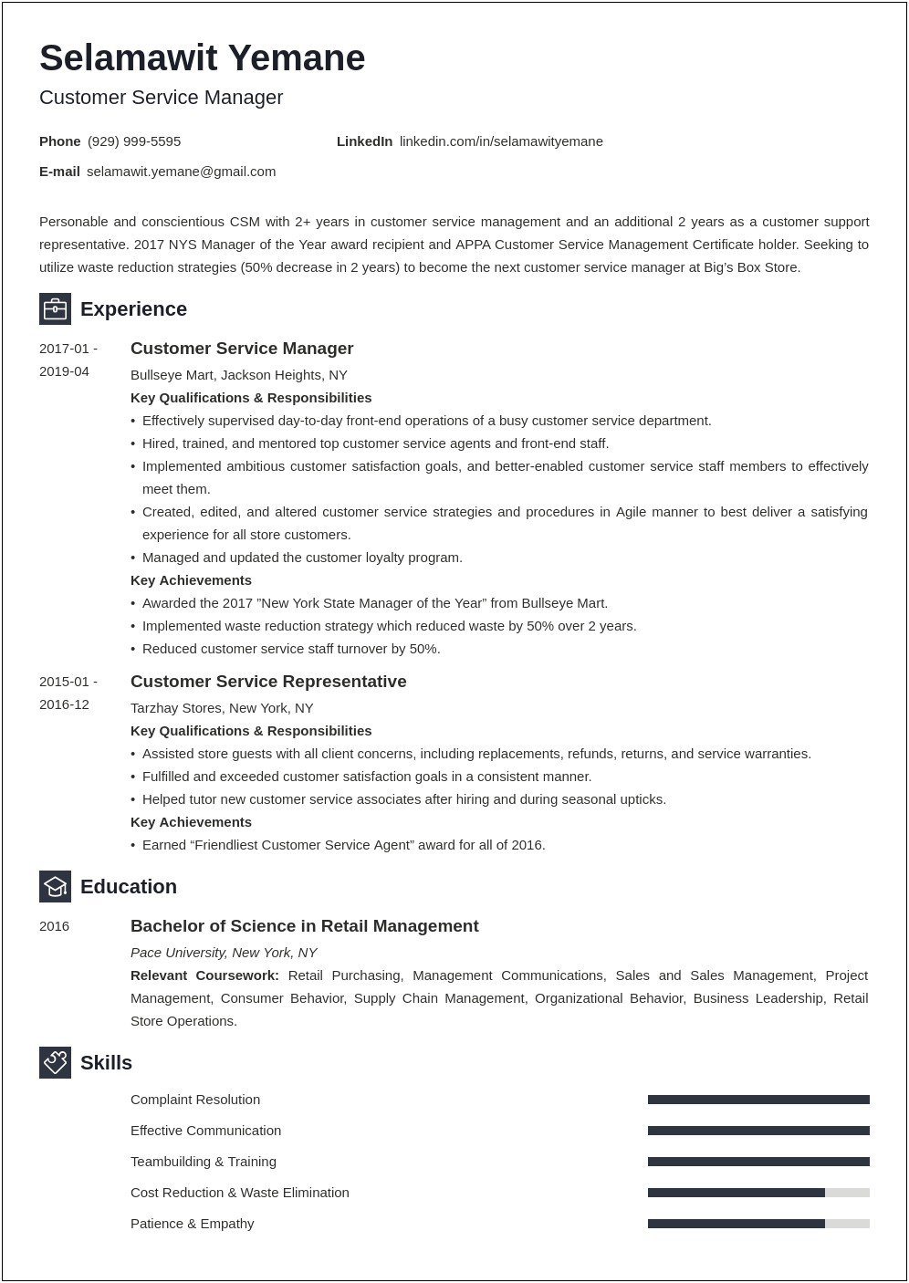 Resume For Customer Relations Manager