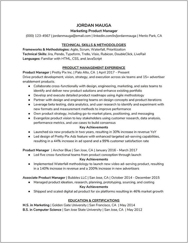 Resume For Director Product Management Role At Startup