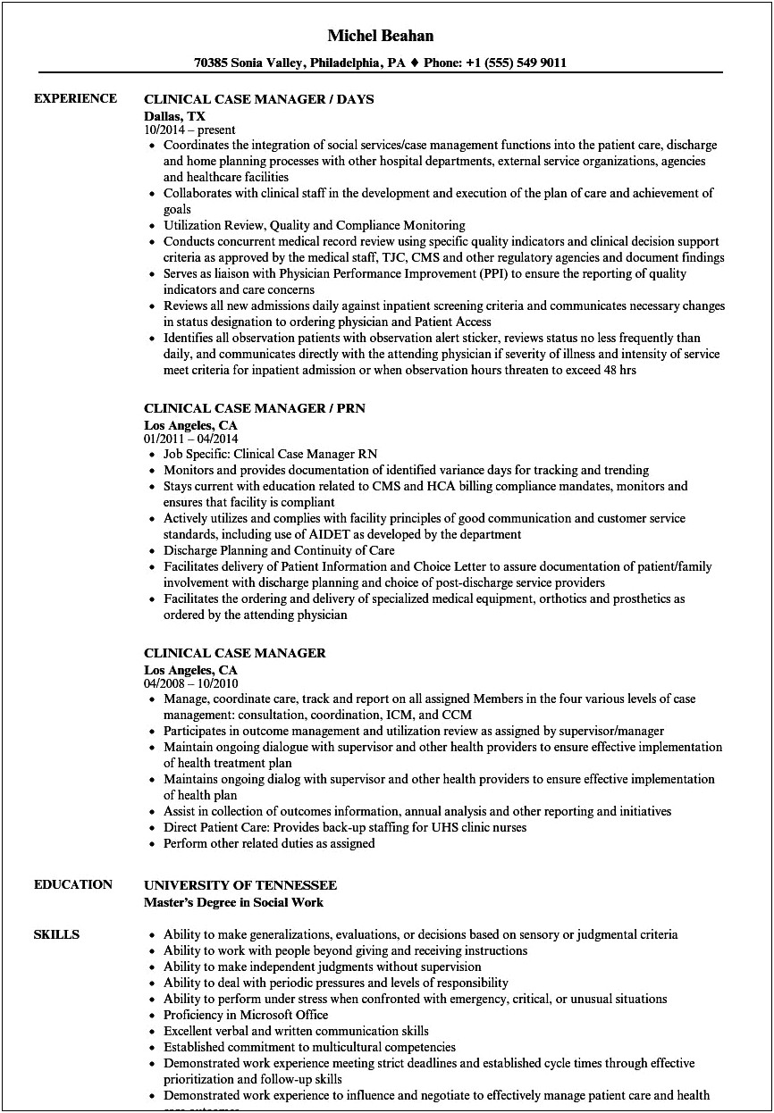 Resume For Disability Case Manager