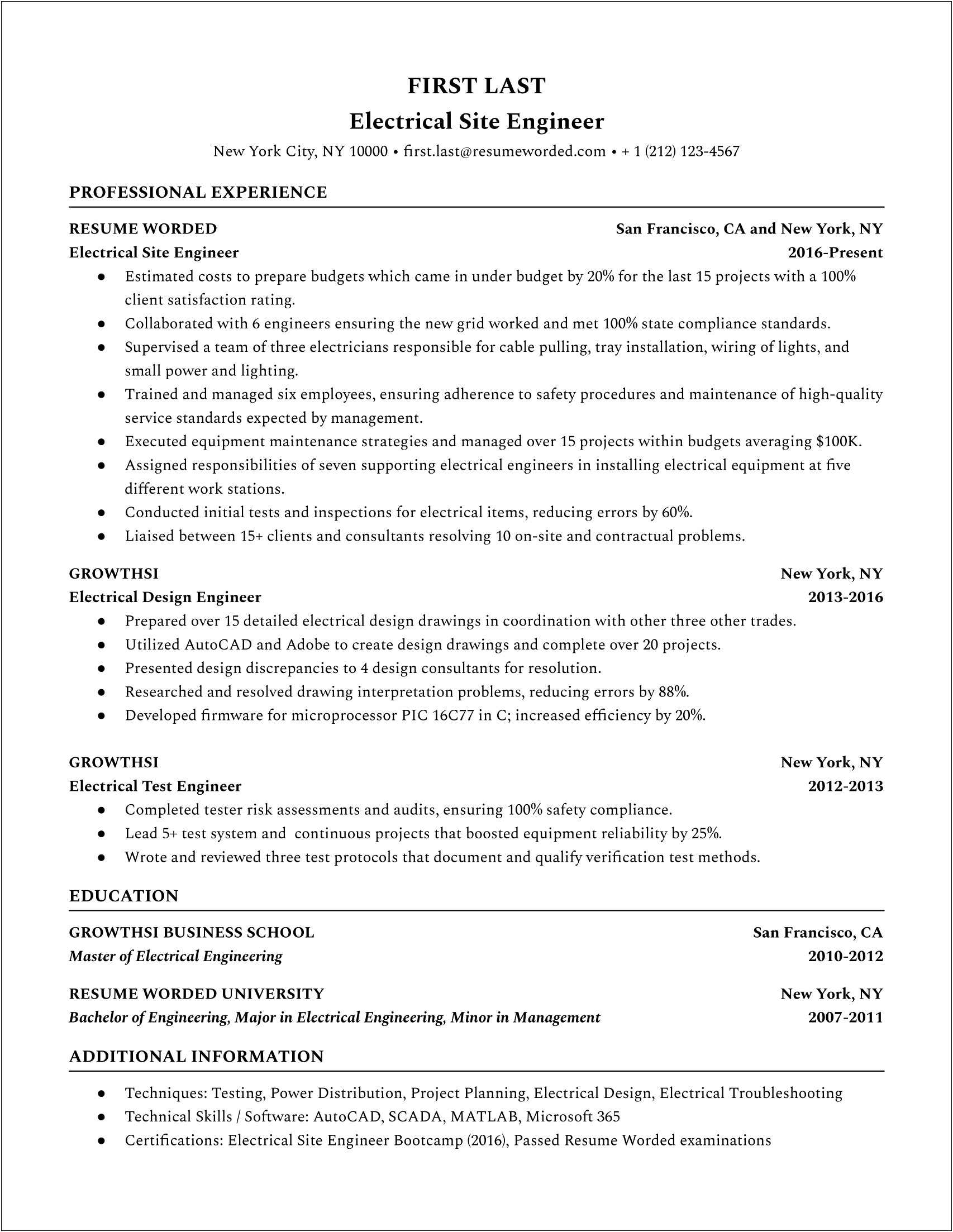 Resume For Electrical Engineer With Experience Word Format