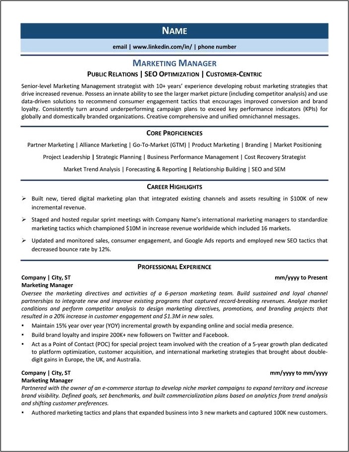 Resume For Email Marketing Manager