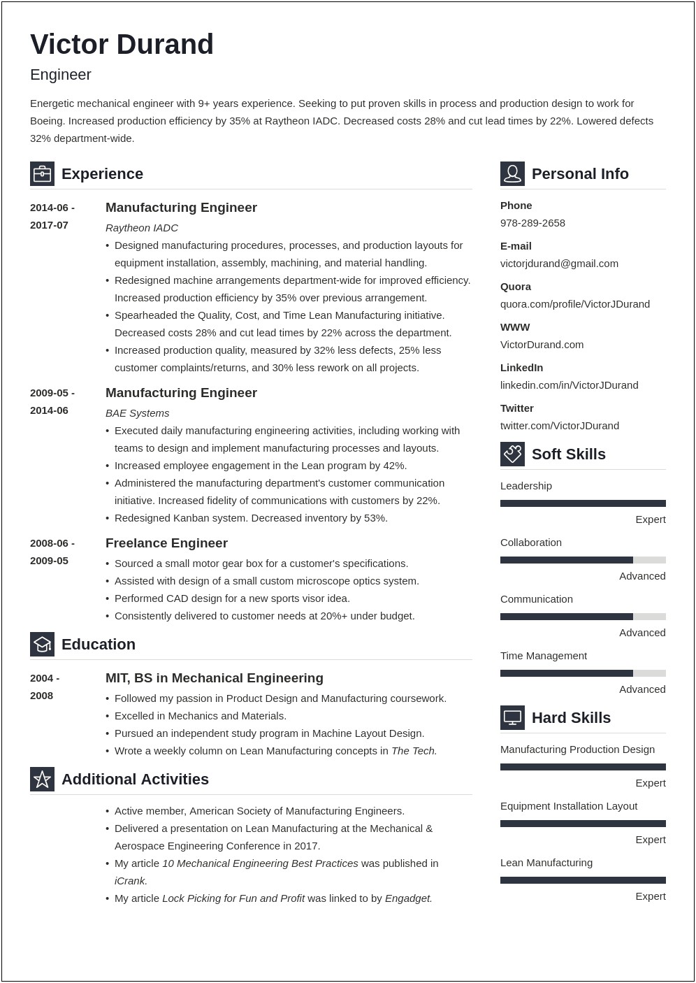 Resume For Engineer Entry Level Exampl