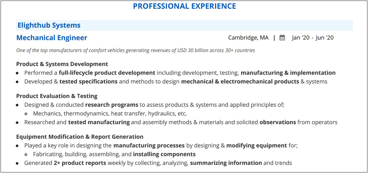 Resume For Entry Level Mechanical Engineer Job