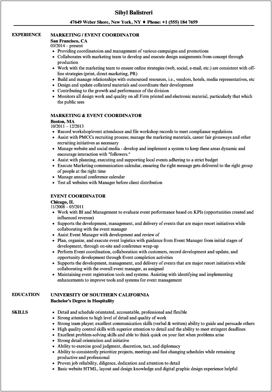 Resume For Event Coordinator Objective