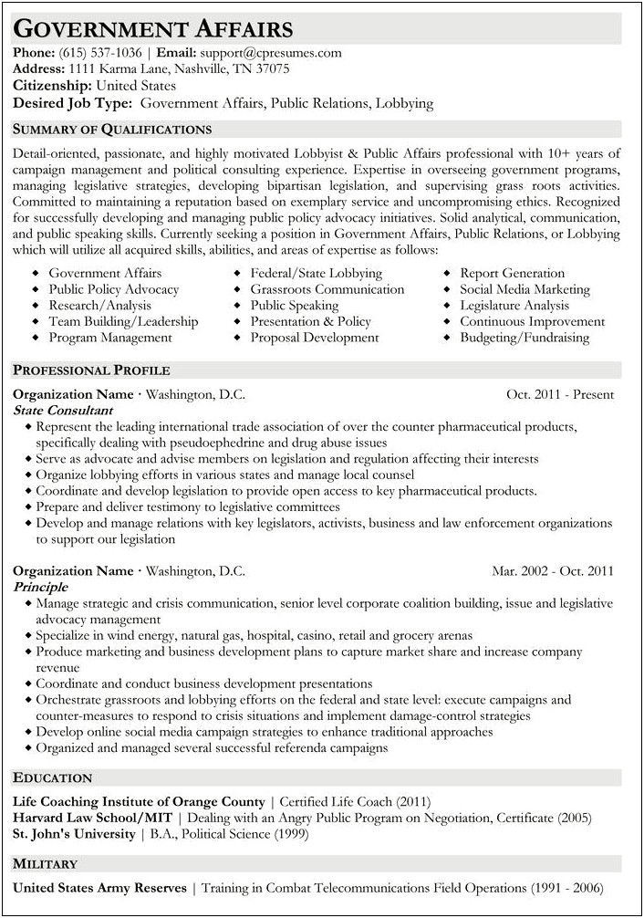Resume For Executive Federal Jobs
