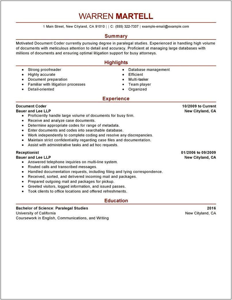 Resume For Experienced Medical Coder Job Application