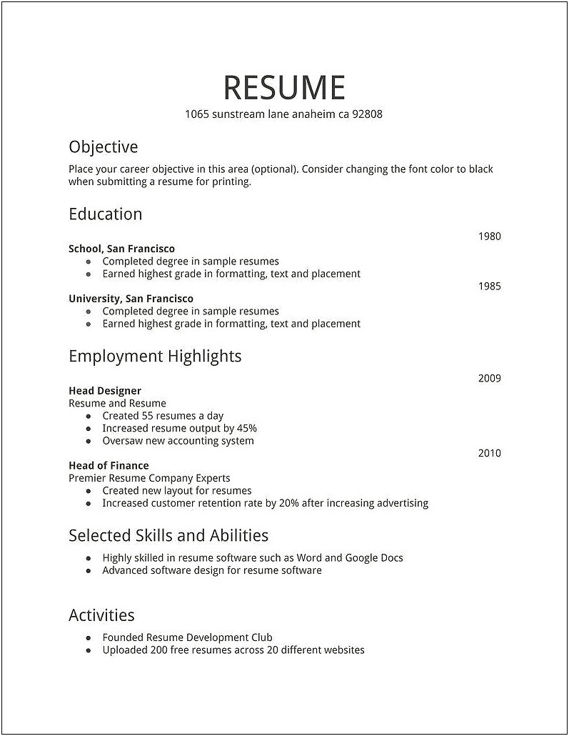 Resume For First Time Job Seeker