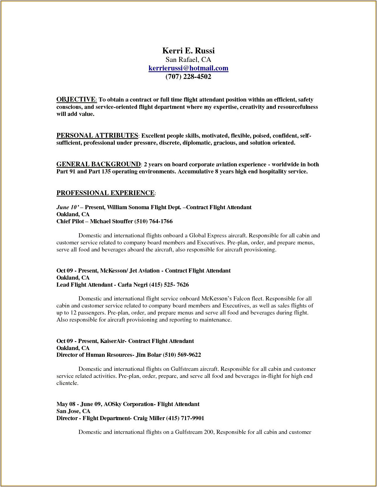 Resume For Flight Attendant With No Experience Objective