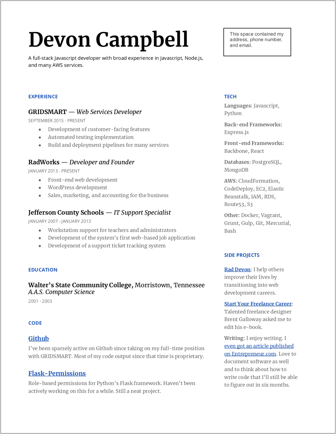 Resume For Freelance Developer Sample