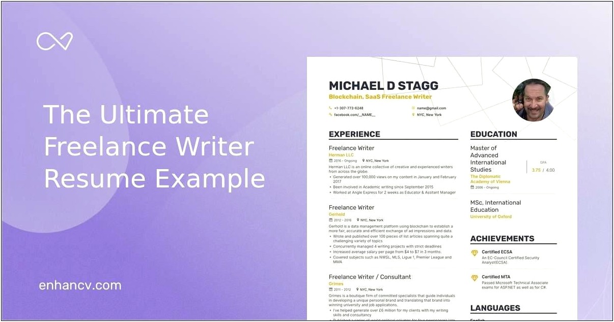 Resume For Freelance Writer Example