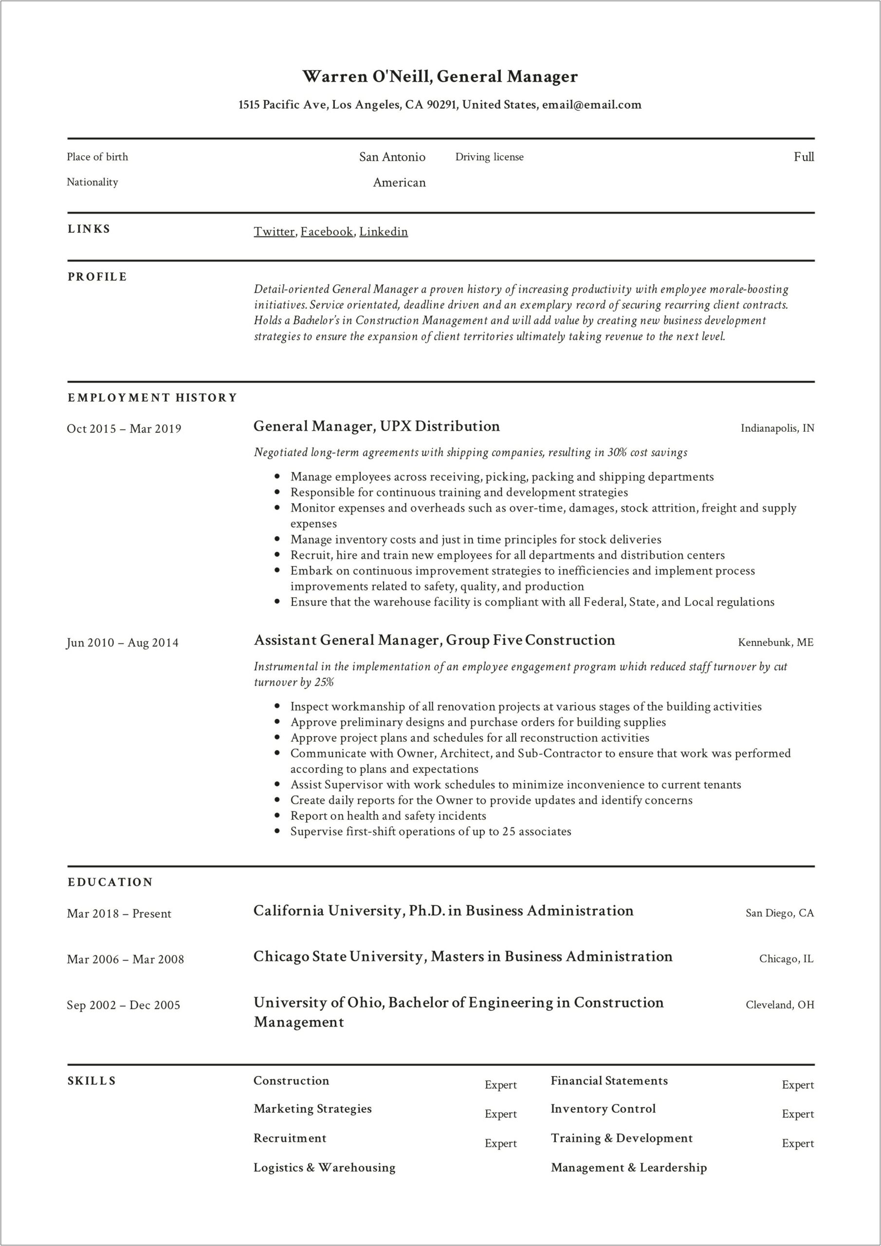 Resume For General Manager At Rent A Center