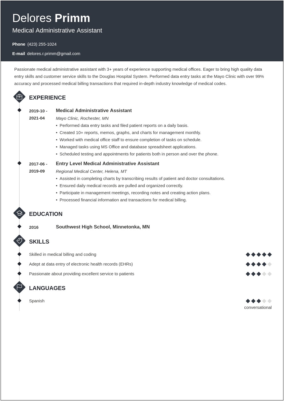 Resume For Health Office Assistant Elementary School District