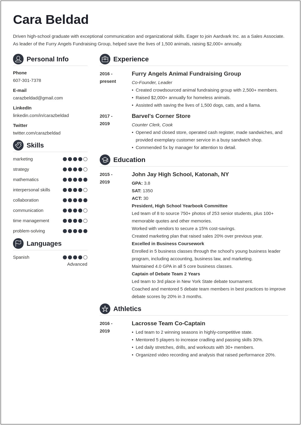 Resume For High Schoo Sdtudents Examples