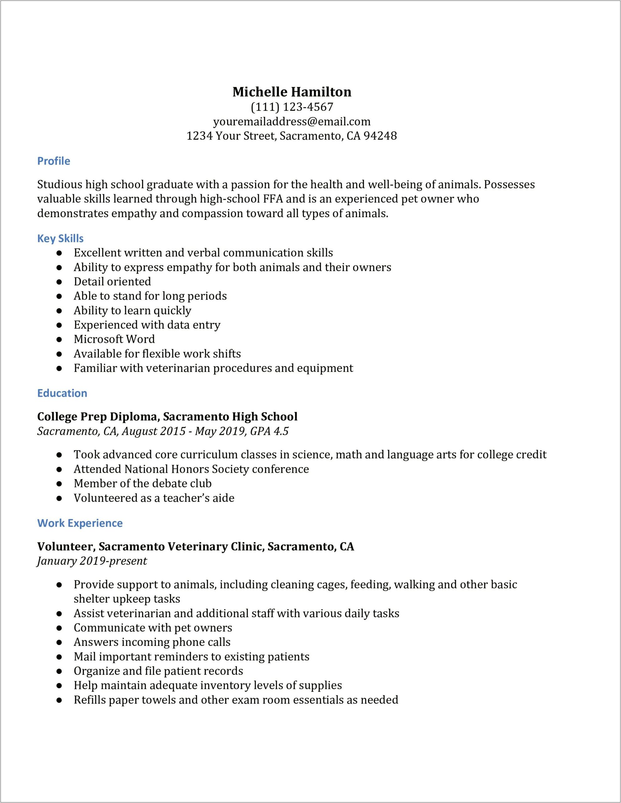 Resume For Highschool Graduate With Experience