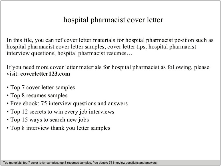 Resume For Hospital Pharmacist Job