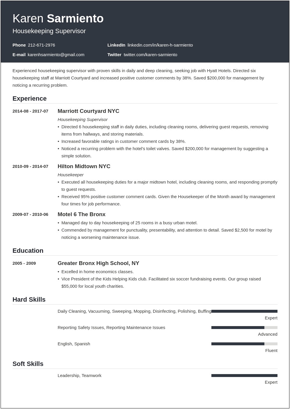 Resume For Housekeeping With No Experience