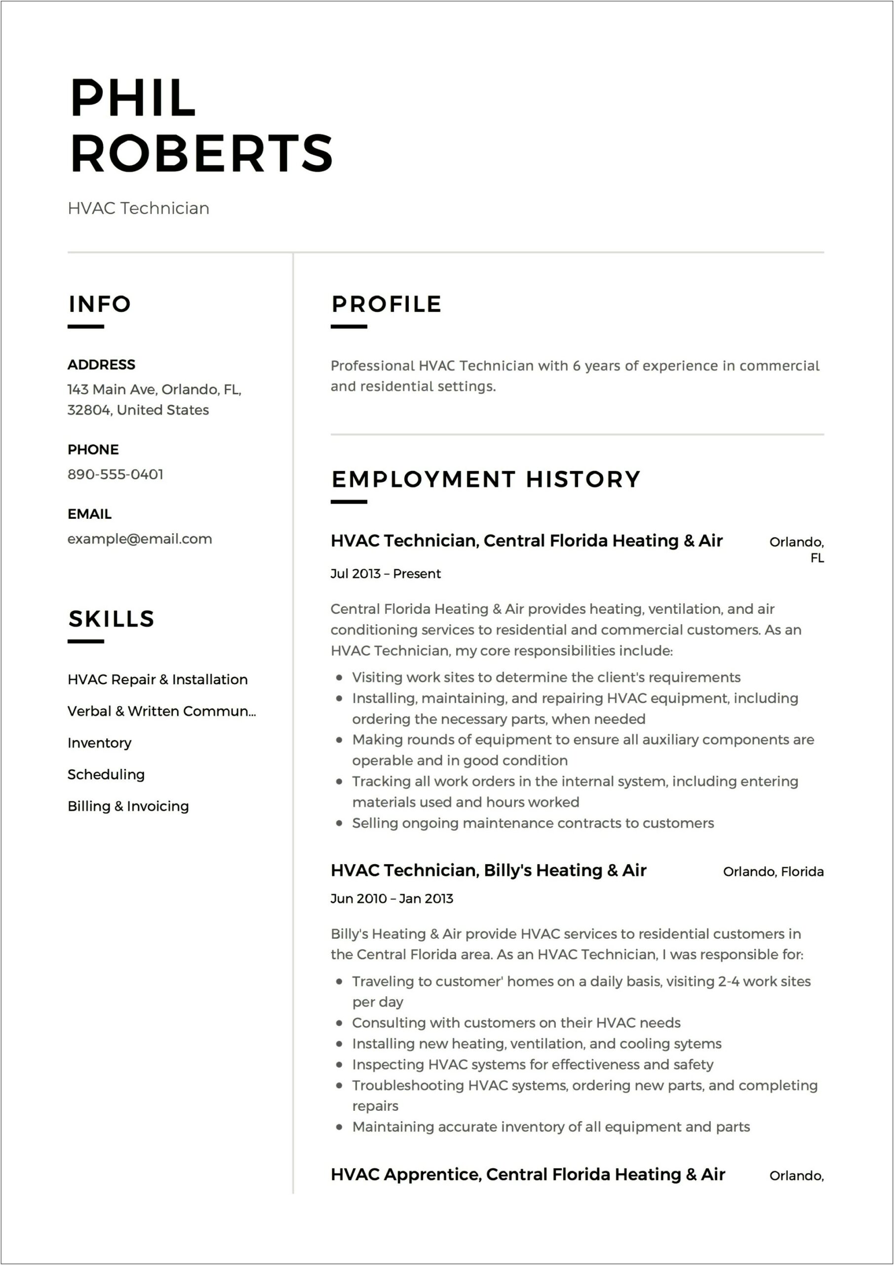 Resume For Hvac With No Experience