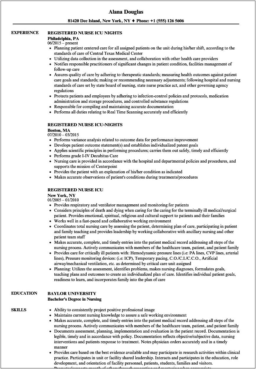 Resume For Icu Nurse Job Description