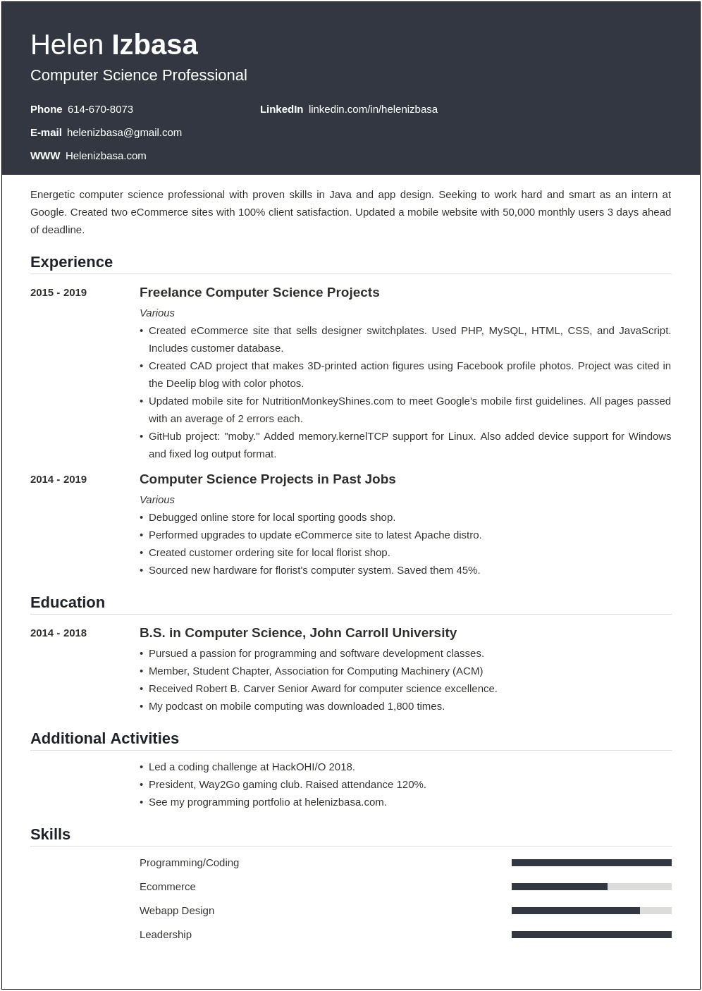 Resume For Intership Past Jobs