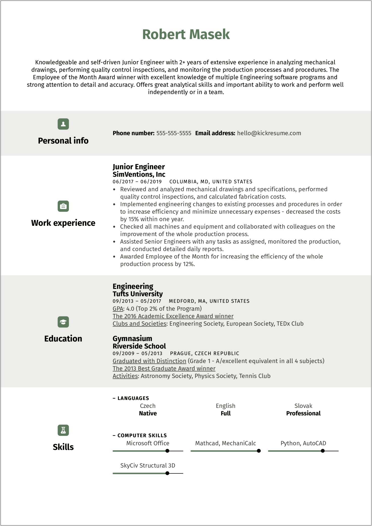 Resume For Interview Engineering Job