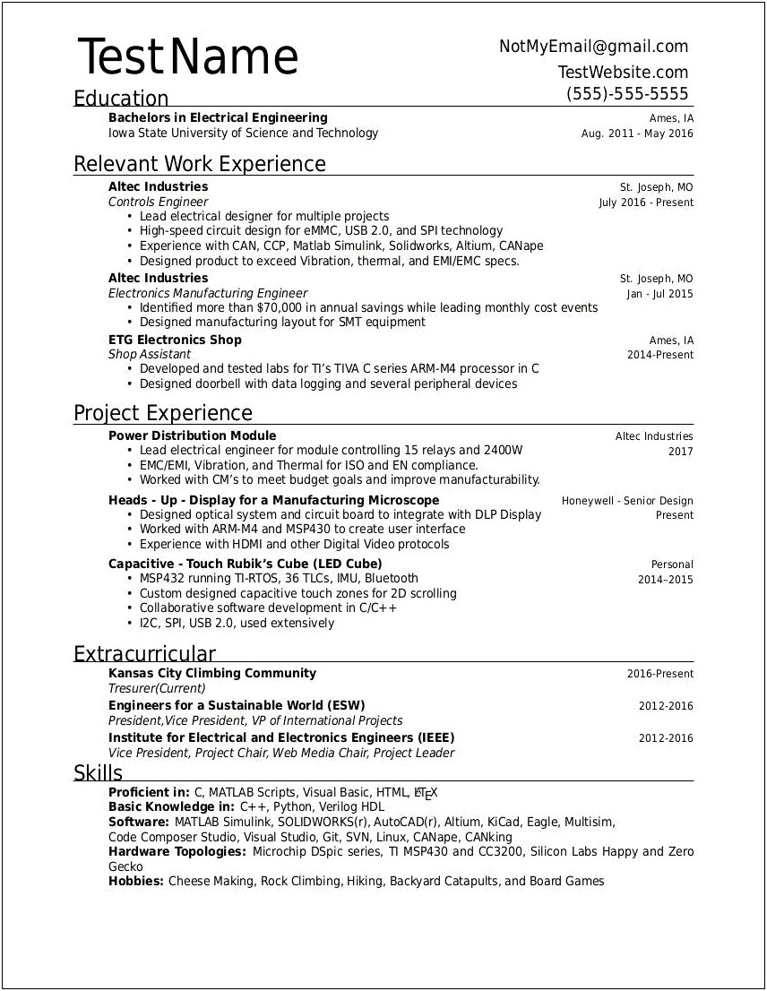 Resume For Job After College